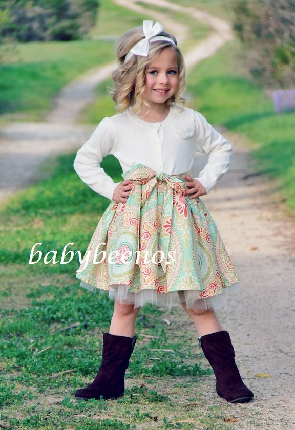 Leigh - Girls Swater top Dress - Secret Garden - Ready to Ship - Sizes 4T and 5T