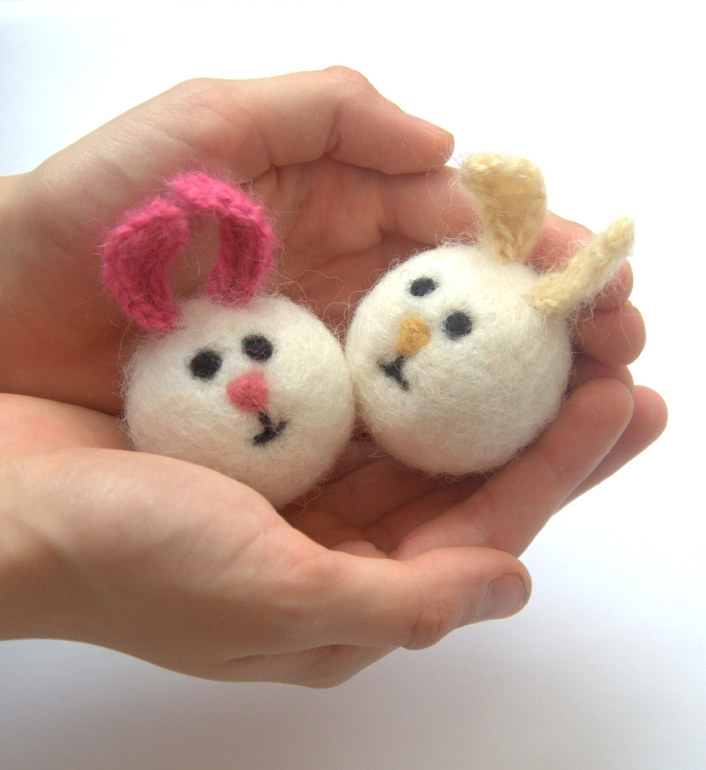 Easter bunny ornaments, set of 2 felted crochet bunnies, spring home decor, eco friendly gift children toy fun fantasy ball Birthday nursery