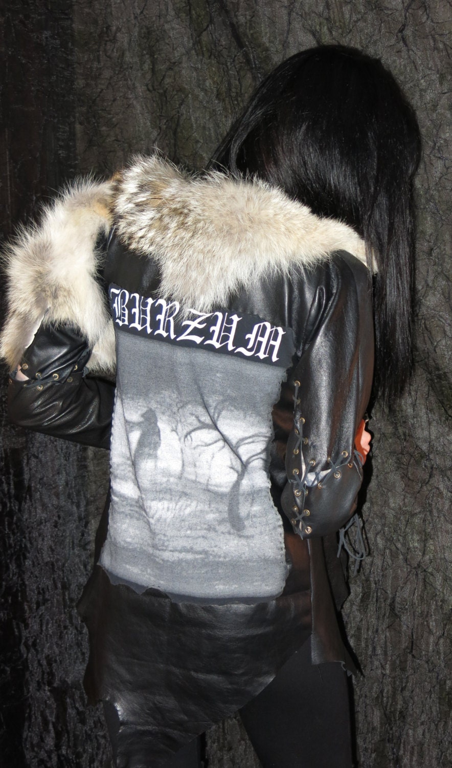 Burzum Girls Goat Leather Wolf Fur Jacket