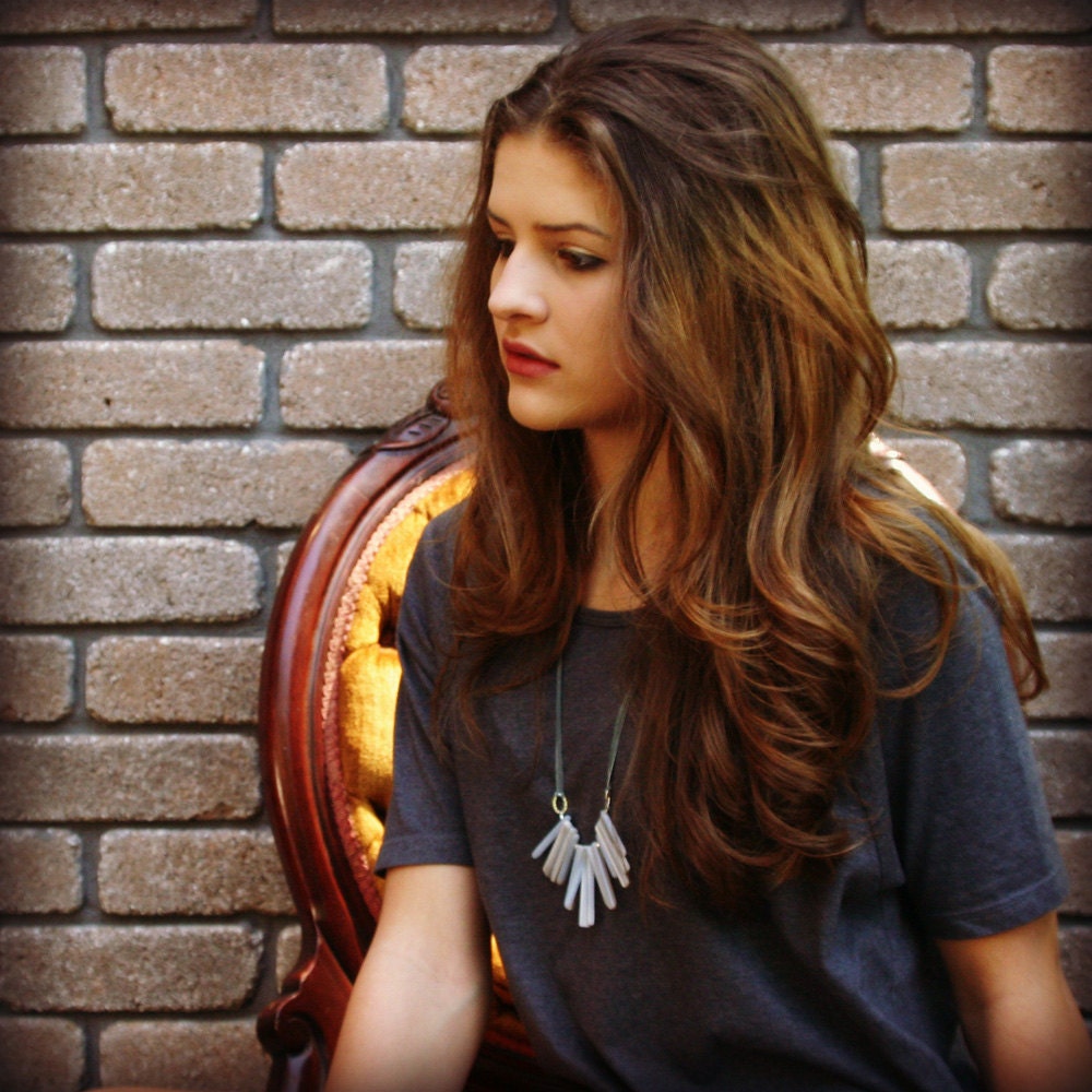 Angelite Boho Fringe Necklace / Baby Blue Angelite, Agate, Sterling Silver, Eco Friendly Leather Bib Necklace / Bohemian Statement Necklace