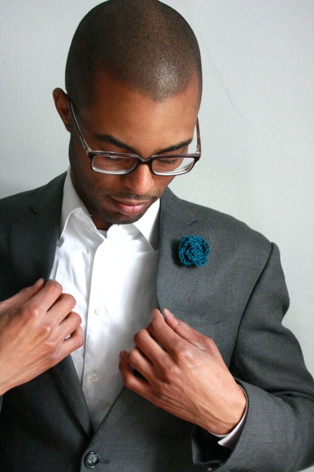 Mens boutonniere, teal lapel pin