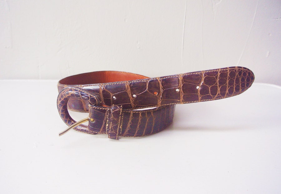 crocodile leather belt / dark chocolate leather belt / Made in Italy adjustable waist belt