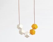 Geometric Necklace / Boho Necklace / Wooden Necklace/ Yellow Creamy White Necklace