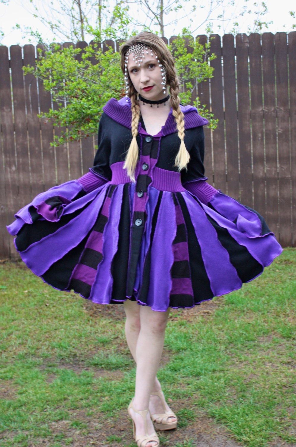 Recycled Sweater Coat with a Medieval Liripipe Hood and Bell Sleeves by SnugglePants- READY TO SHIP