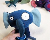 Blue Elephant Plush Recycled Fabrics Velvet Childlike Quirky