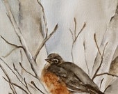 bird home decor bird wall art bird painting Watercolor painting woodland nursery decor bird ART PRINT winter snow 8x10 robin french country