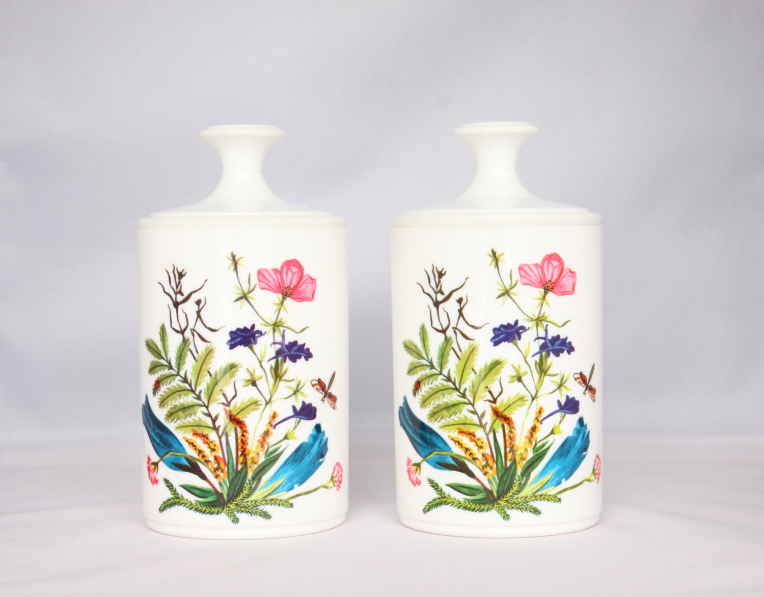 Set of 70s floral plastic canisters