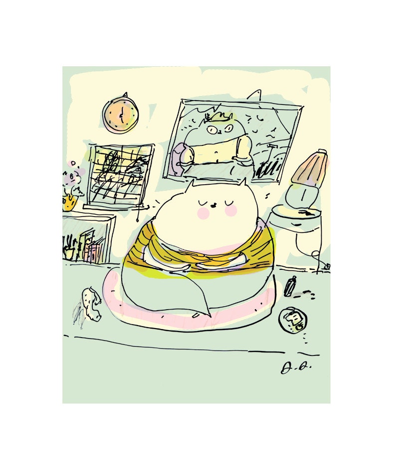 Happy Place- Cat Print- Alpine Dreams- Illustration- Ink