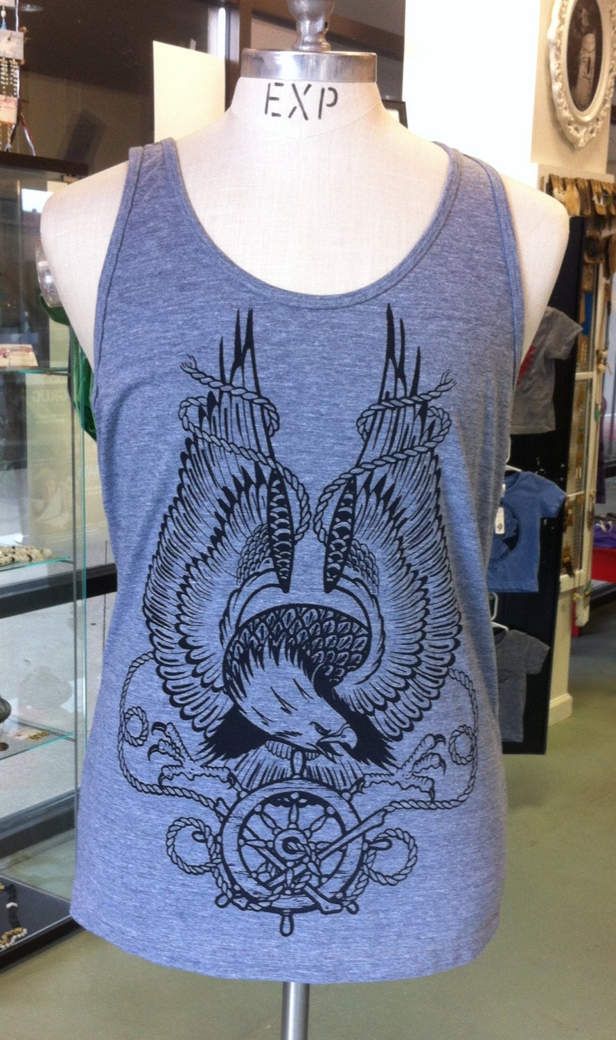 men's tri-blend eagle tank top size s, m, l