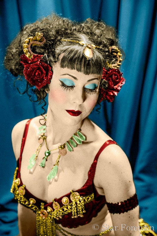 Mata Hari, digitally colorized original artwork (portrait, belly dancer, color photography, model portrait, sexy, vintage style