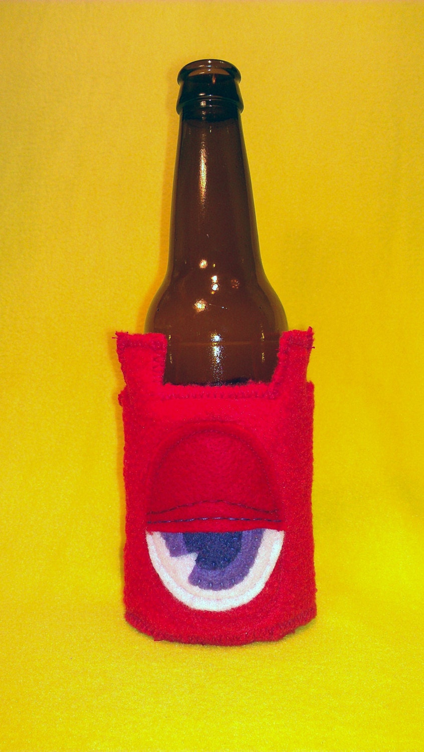 Red Cyclops Fleece Beer Bottle Cozy
