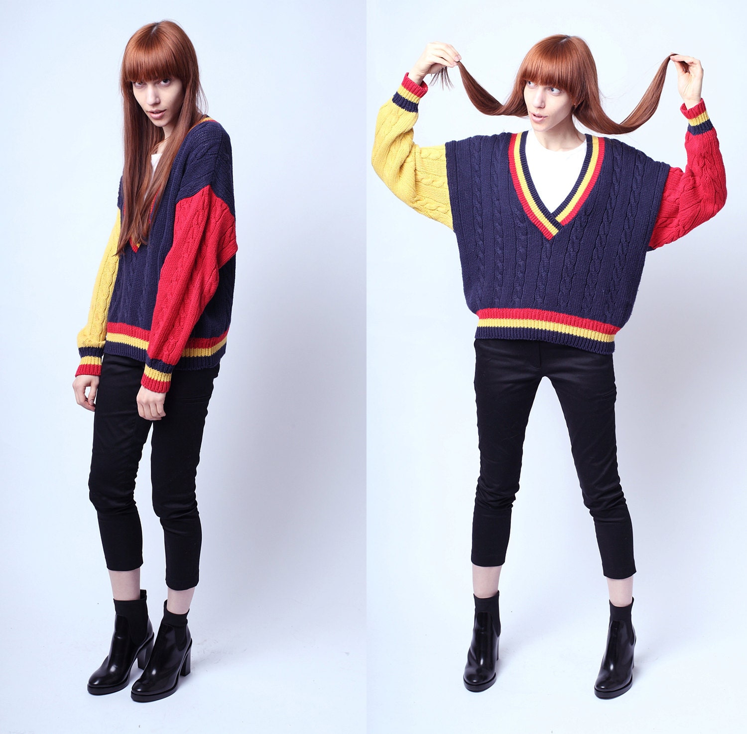 Vintage 1980s Ducky Primary Colors Sports Sweater L