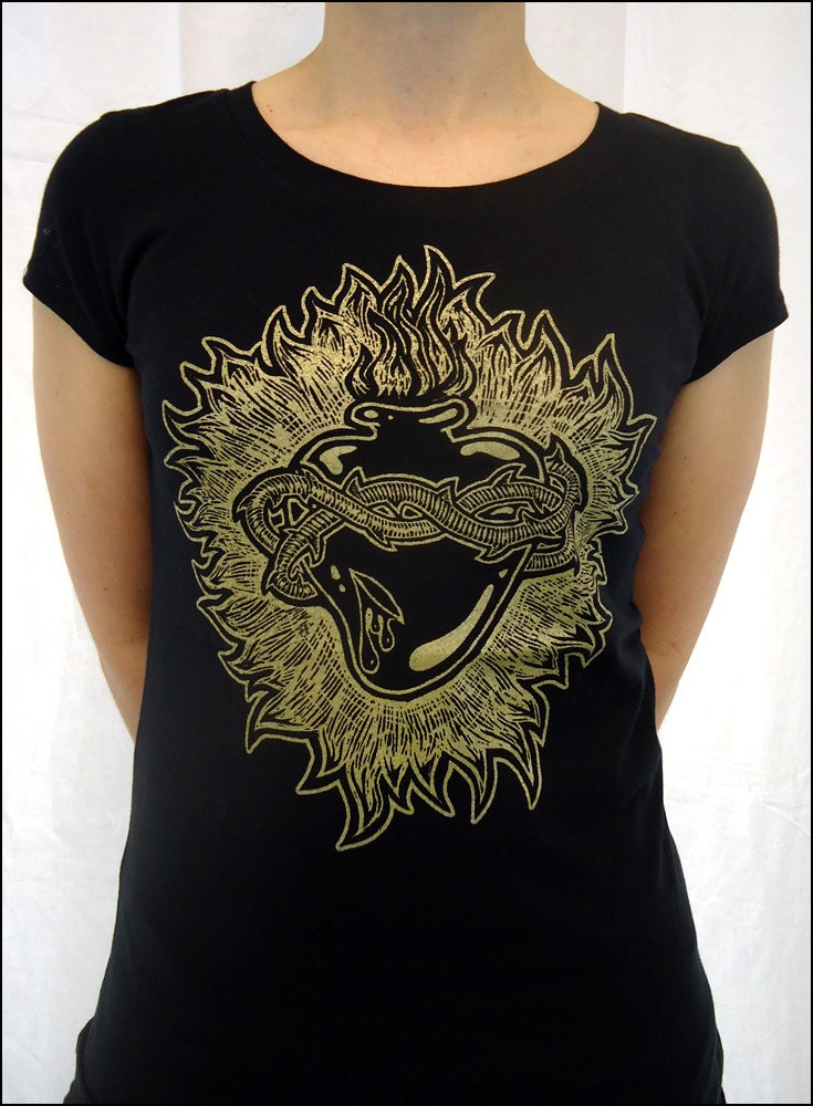 Golden Sacred Heart Womens Tshirt