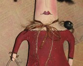 Primitive Folk Art DOLL Witch "Spider on My Shoulder" with Pumpkin
