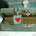 Red Paper Heart with Aqua Background Soldered Charm Necklace with Silver Ball Chain