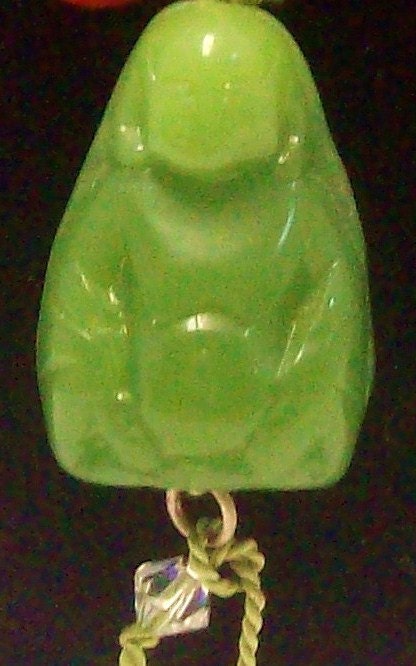 Buddha Long Necklace  with swarovski crystals, red & jade coloring meditation 22" peace serenity