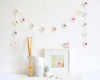 Ingrid colorful polka dot garland, crochet nursery bunting, cream with rainbow dots, wall hanging - MADE TO ORDER, by Emma Lamb