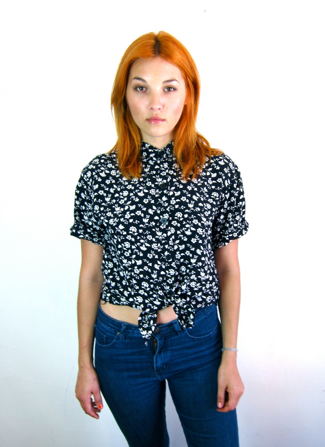 Black & White Floral 80's Crop Top