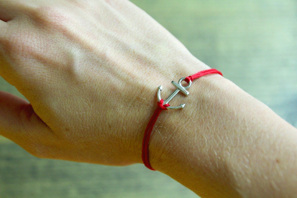 nautical anchor wish bracelet red thread summer jewelry wishlet friendship bracelet silver anchor charm letterhappy etsy boho beach fashion