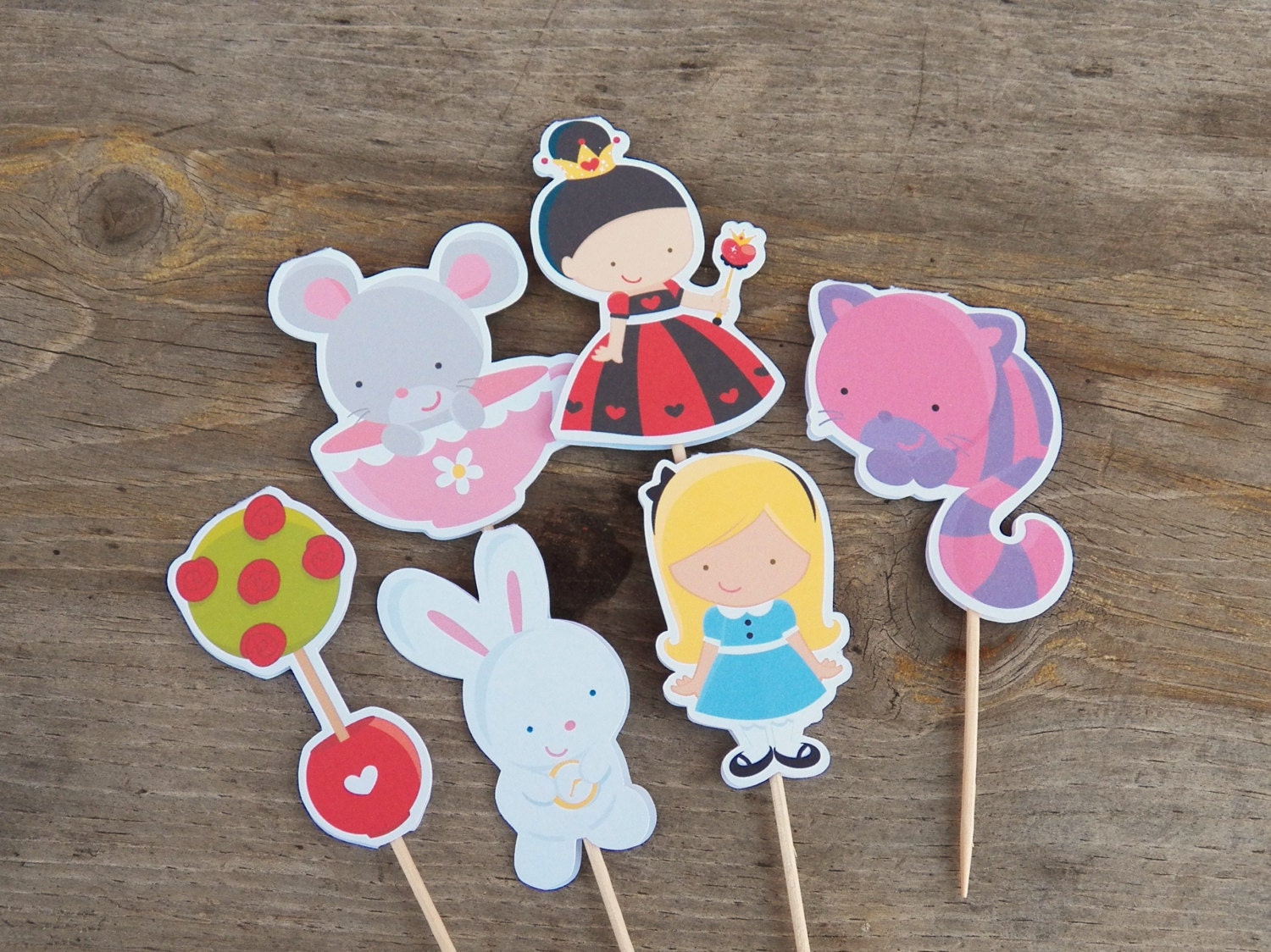 Alice in Wonderland Party - Set of 24 Assorted Wonderland Cupcake Toppers by The Birthday House Il_570xn