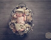 Newborn Crochet Pant and Cap Set Photo Prop- SAND/BEIGE