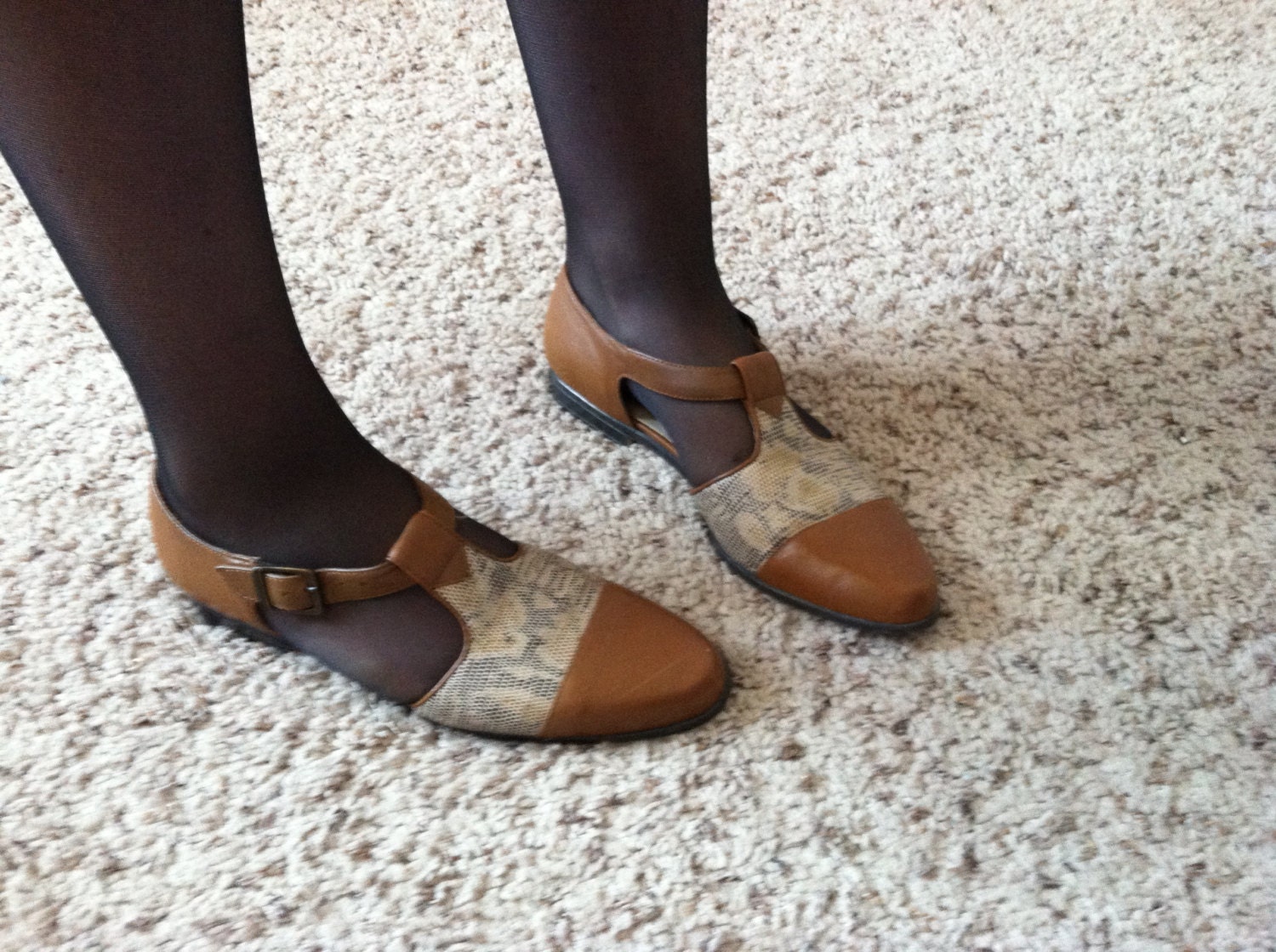 Quirky Brown Leather Mary Jane Sandal Flats Shoes 80s 7 Vintage