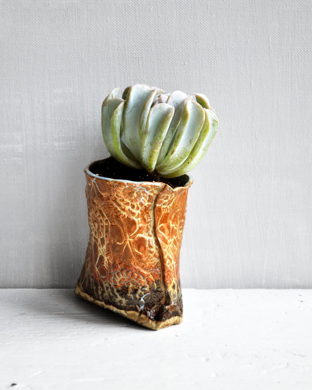 ceramic planter folded ceramic vessel textured origami ceramics Mens gift rust