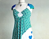 Kelly Green Tank Bohemian Tunic Women's Eco Clothes Navy Blue Shirt Recycled Clothing Babydoll Top Small Medium 'LYNNEA'