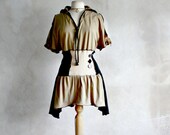 Tan Cotton Top 2X Upcycled Long Tunic Plus Size Shirt Bohemian Style Women's Clothing Eco Friendly Clothes Black Top 'CALLI'