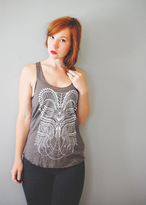 Eden Tank - womens tri-blend tank bustier floral leafy Boho - by Bark Decor