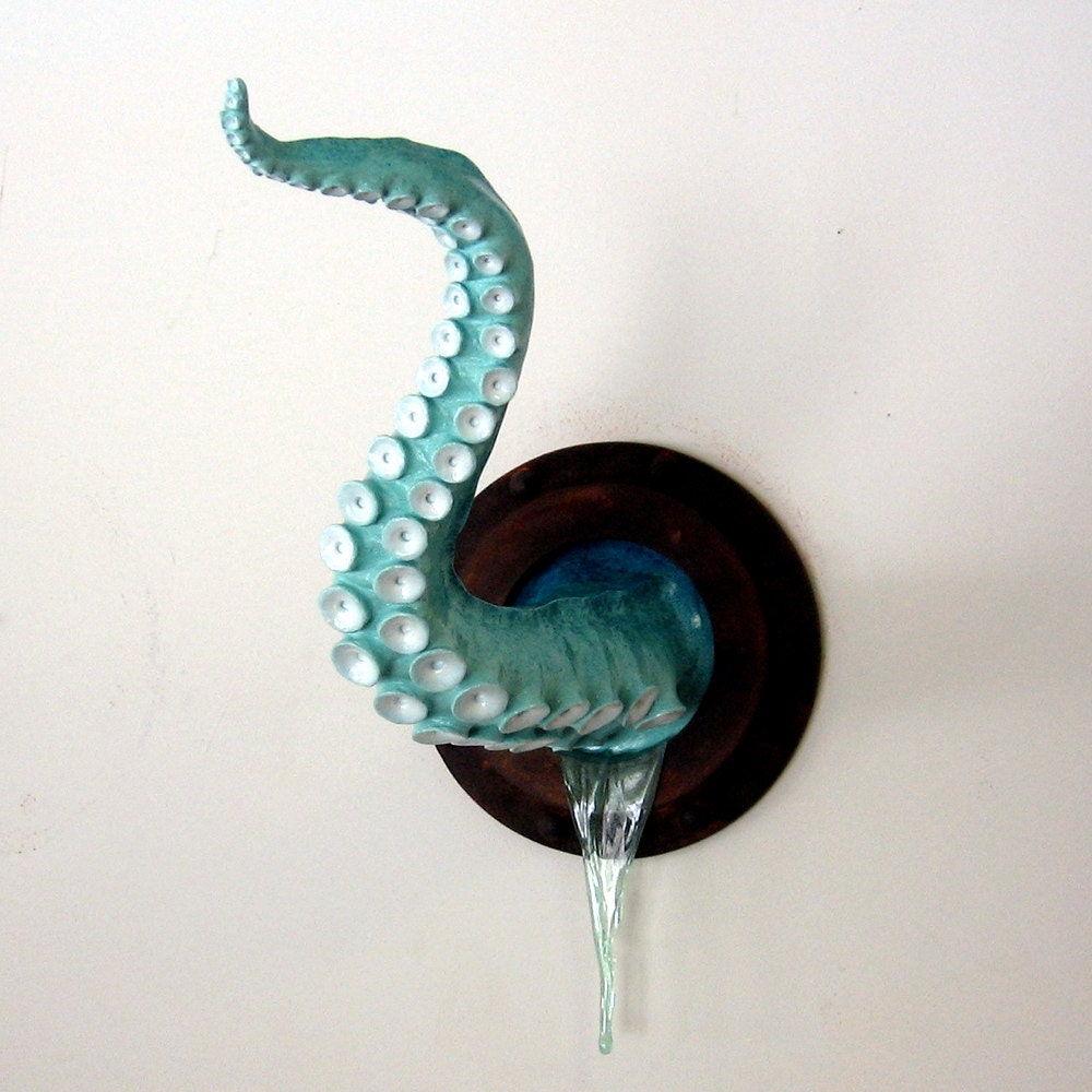 Tentacle Wall Sculpture, Faux Taxidermy,Teal, Rust, Cthulhu, Octopus, Squid, Goth Decor