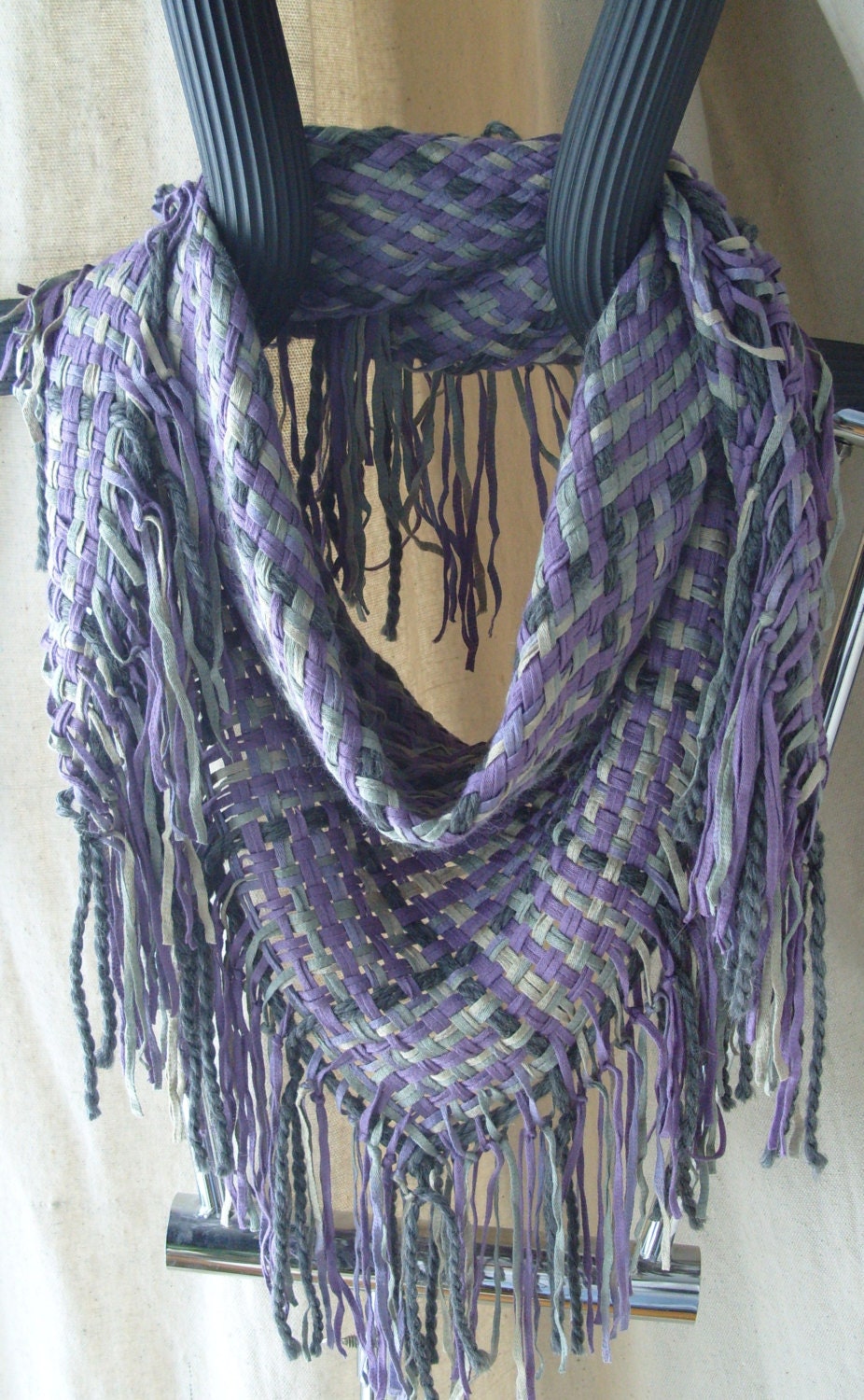 Handwoven Triangle Scarf, Winter Twilight, Cowl, Shawl, Wrap, Woven