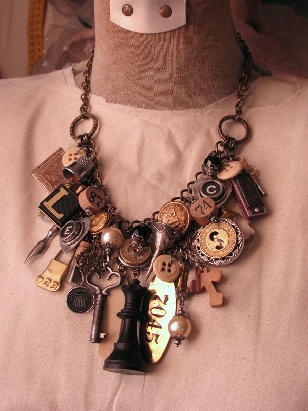 RESERVED - Upcycled Jewelry - Mixed Media Loaded Assemblage Statement Necklace