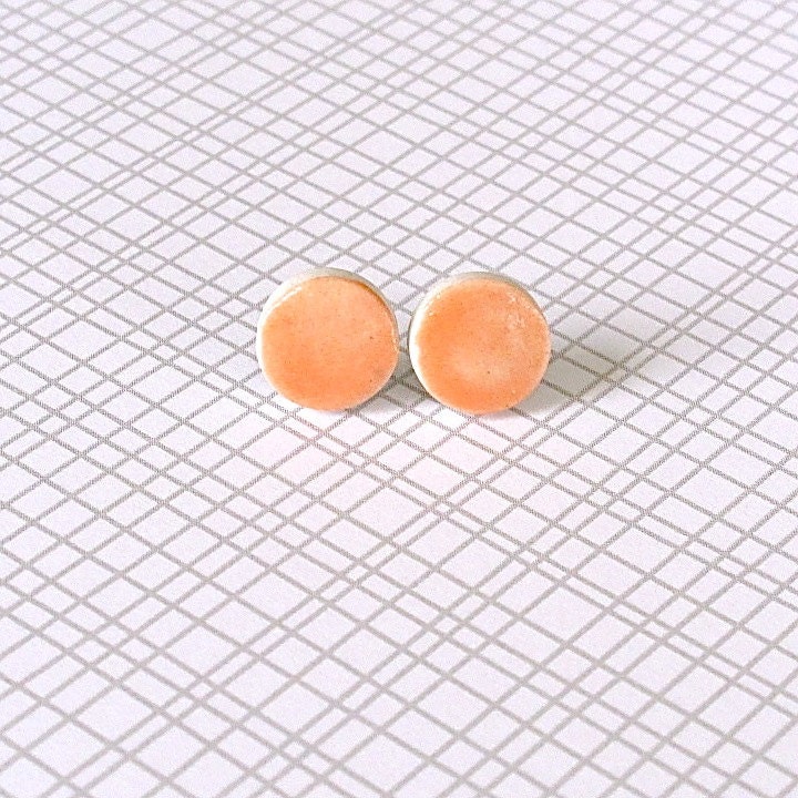 Petite Porcelain Earrings.  Tangerine Orange Rounds. Coral.  Post or Stud Earrings. Surgical Steel
