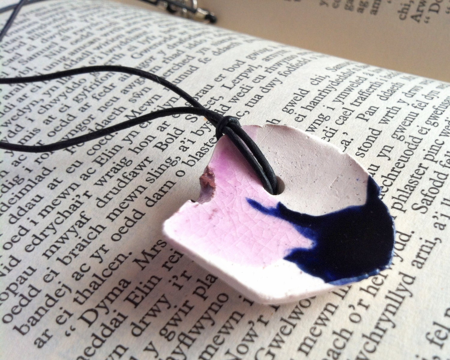 Gwendulais - midnight blue abstract ultramarine lavender lavendar splash speckle stoneware white ceramic pendant necklace
