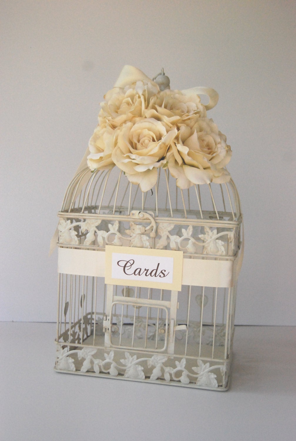 Custom Large Wedding Bird Cage Card Holder Money Holder - Ivory, Champagne, Cream