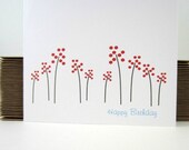Birthday Card, Red Flower Greeting Card, Happy Birthday Card, Spring Flowers - single