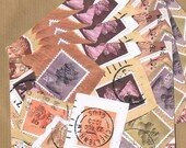 4 x FLAT CORRESPONDENCE CARDS - Postage Stamps in Retro Orange & Brown - Notecards, Blank Postcards