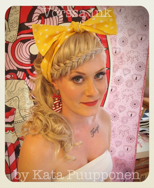 Pin Up -style polka dot Hair Bow scarf, yellow