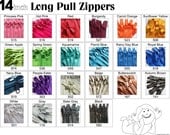 Zippers - 14 Inch 4.5 Ykk Purse Zippers with a Long Handbag Pulls Mix and Match Your Choice of 25 Zippers- New Colors Added-