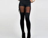 Faux Thigh-High Leggings with Sheer Inset Black Mesh MADE To ORDER