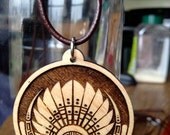 Crop Circle Maple Wood Necklace - Mayan Head Dress
