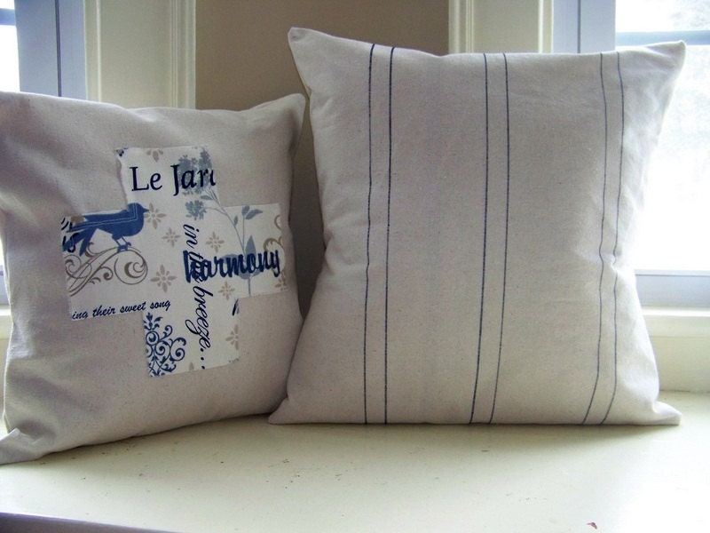 grainsack pillow cover- navy blue stripe - canvas - vintage style