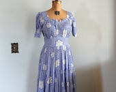 vintage 1940s Dress  // Cornflower Blue Seersucker Dress