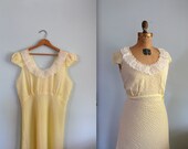 vintage 1940s Nightgown  // Yellow Seersucker and Lace