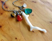 White Coral Branch Necklace, Gemstone Pendant, Oxidized Silver, Kande Kristina Henning - Kai