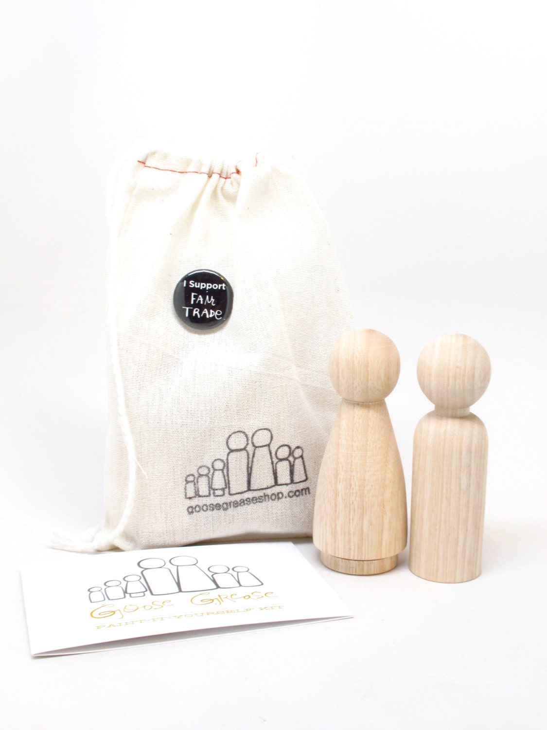 Peg Doll Wedding Cake Toppers with DRESS - size 3.5" - Fair Trade 2 Wooden Dolls - Unpainted and comes with Instruction booklet
