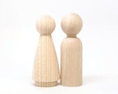 Peg Doll Wedding Cake Toppers with DRESS - size 3.5" - Fair Trade 16 Wooden Dolls - Unpainted and comes with Instruction booklet