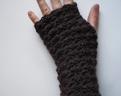 Textured Arm Warmers - Brown Hemp Wool Fingerless Mitts Arm warmers Gloves Crocheted Hand knit Ready to Ship