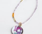 Purple Skull Glass Cabochon Pendant Necklace/Gift For Her/Jewelry Art/Art Pendant Necklace/ Illustrated Dainty Jewelry
